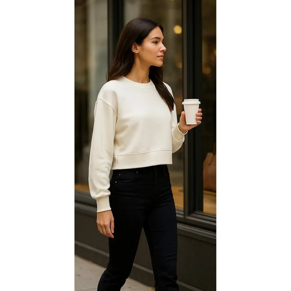 L’AGENCE Luvia Ivory Cropped Sweatshirt Rare Sold-Out Icon New With Tags Medium - Picture 13 of 16